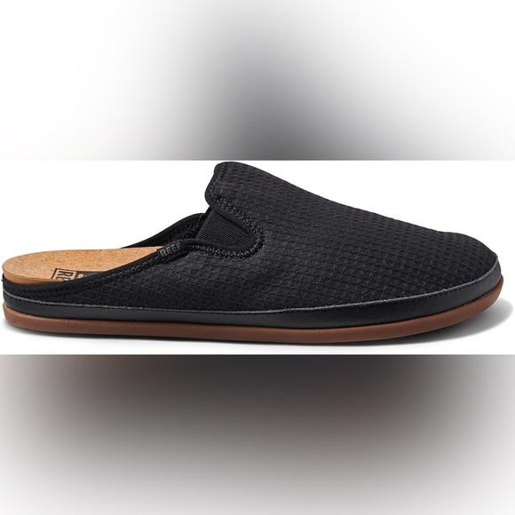 REEF men’s  Black Cushion Homey Cork Insole Round-Toe Slip-On Slippers SZ 8 - Picture 1 of 8